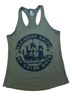 The Lift Box Burn The Ships No Going Back Racerback Tank Top Olive Green